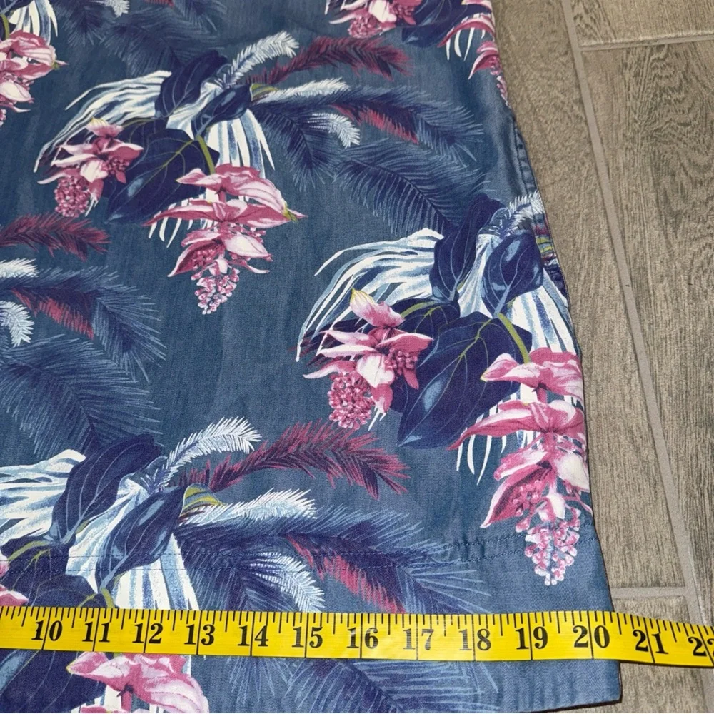 Tommy Bahama Dress Small Chambray Tropical Floral Print‎ Sleeveless with Pockets